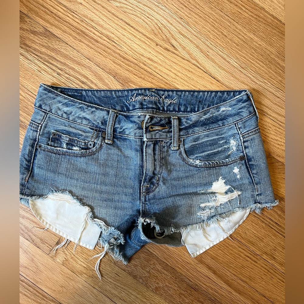 American Eagle Outfitters Blue Distressed Jean Shorts